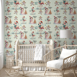 Whimsical Christmas Pink Flamingo Snowman Coquette Wallpaper
