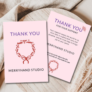 Whimsical Christmas Pink Wreath Funky Thank You Card