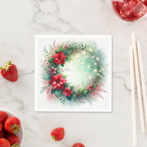 Whimsical Christmas Poinsettia Wreath Découpage Napkins