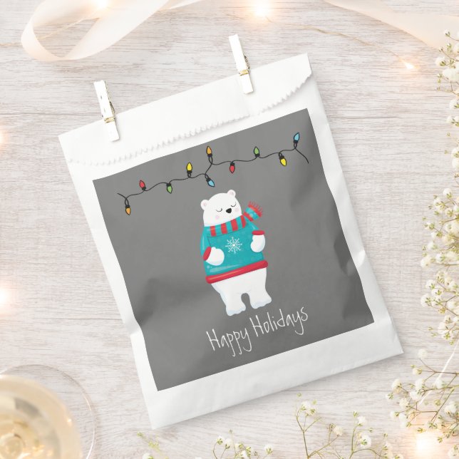 Whimsical Christmas Polar Bear Holiday Favor Bag (Clipped)