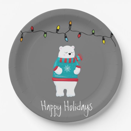 Whimsical Christmas Polar Bear Holiday Paper Plates