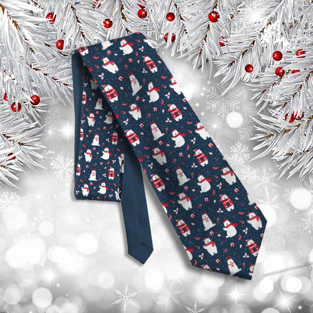 Whimsical Christmas Polar Bears ID850 Neck Tie (Creator Uploaded)