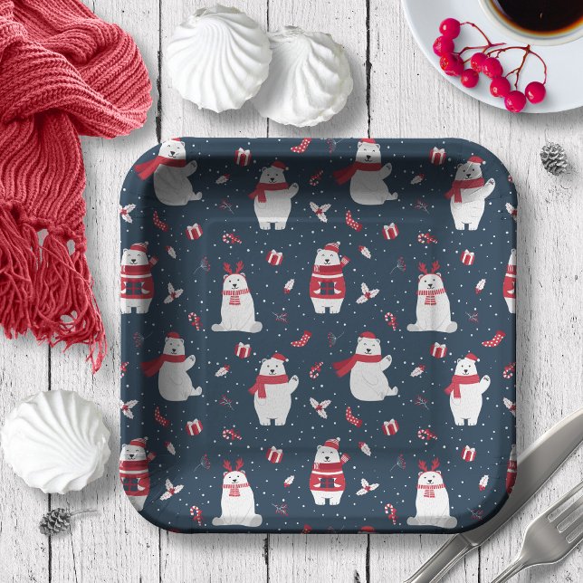 Whimsical Christmas Polar Bears ID850 Paper Plates (Creator Uploaded)