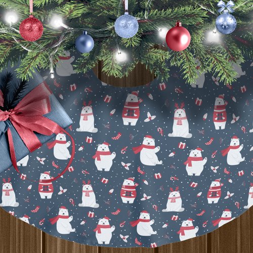 Whimsical Christmas Polar Bears Pattern ID850 Brushed Polyester Tree Skirt