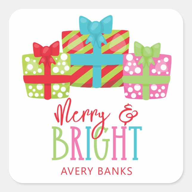 Whimsical Christmas Presents Gift Square Sticker (Front)
