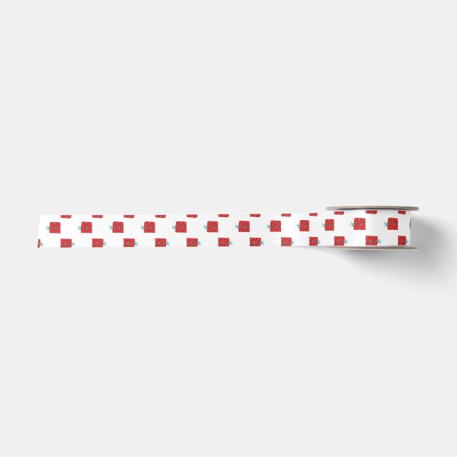Whimsical Christmas Presents – Red & Teal Holiday  Satin Ribbon (Front)