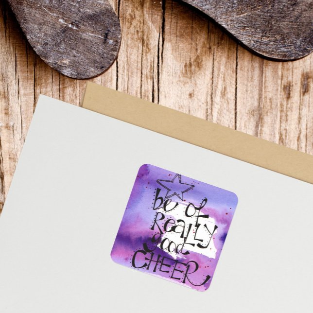 Whimsical Christmas Quote Square Sticker (Be of Good Cheer Christmas Sticker)