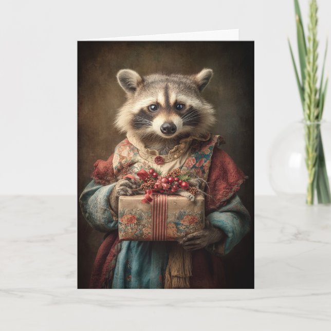 Whimsical Christmas Raccoon Holiday Card (Front)