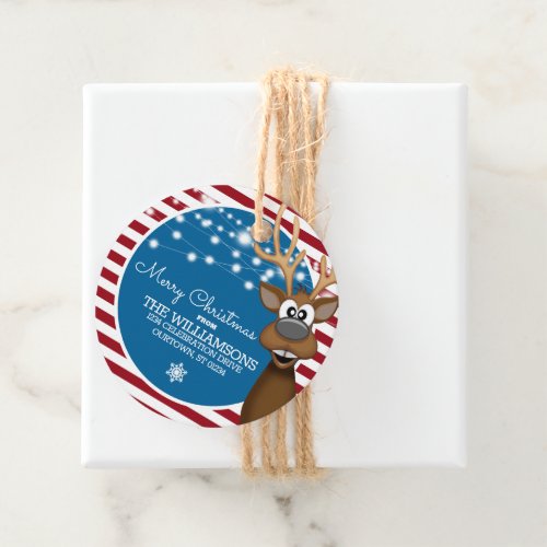 Whimsical Christmas Reindeer Family Address Favor Tags - Super cute Christmas reindeer for these custom family address tags