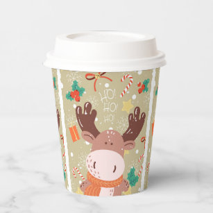 Whimsical Christmas Reindeer Festive Coffee Paper Cups