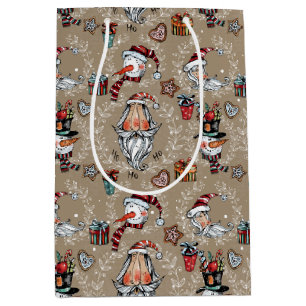 Whimsical Christmas Santa and Snowman  Medium Gift Bag