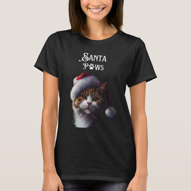 Whimsical Christmas  Santa Paws Cat T-Shirt (Front)