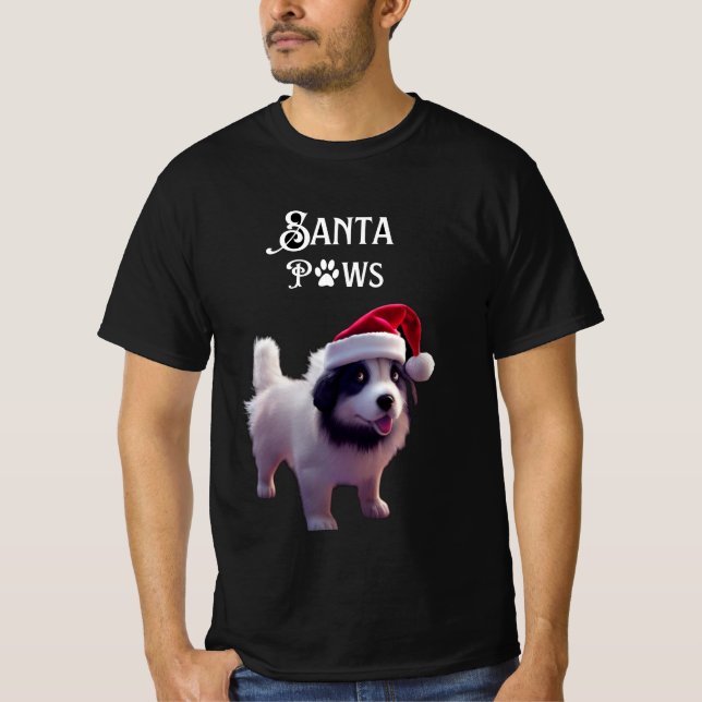 Whimsical  Christmas Santa Paws Dog T-Shirt (Front)