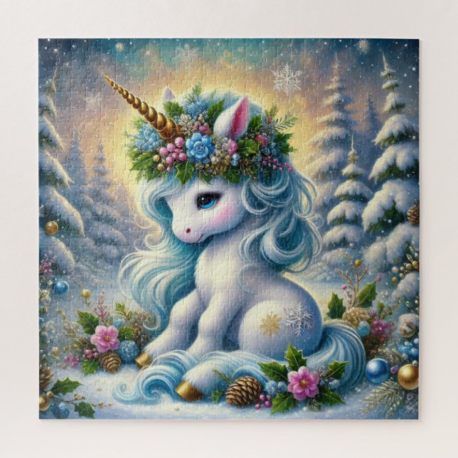 Whimsical Christmas small white unicorn Jigsaw Puzzle (Vertical)