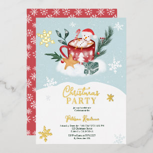 Whimsical Christmas snowman chocolate illustration Foil Invitation