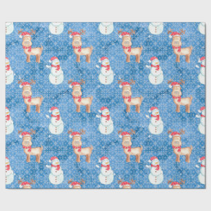 Whimsical Christmas Snowmen and Reindeer Wrapping Paper