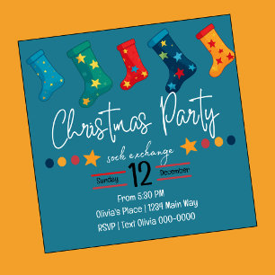 Whimsical Christmas Sock Exchange Party in Blue Invitation