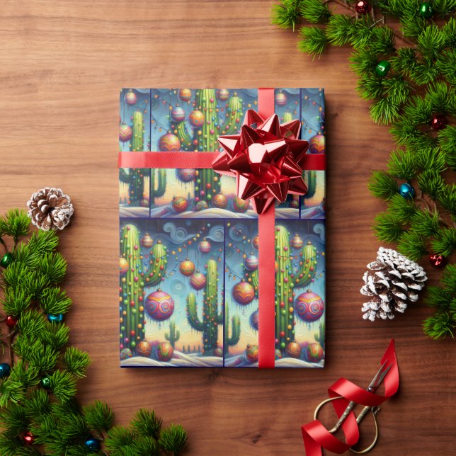 Whimsical Christmas Southwest Saguaro Cactus Wrapping Paper (Holiday Gift)