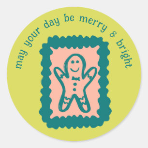 Whimsical Christmas Stamp Cute Custom Merry Bright Classic Round Sticker