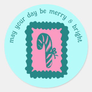 Whimsical Christmas Stamp Cute Custom Merry Bright Classic Round Sticker