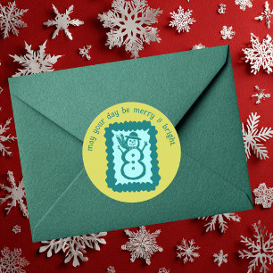 Whimsical Christmas Stamp Cute Custom Merry Bright Classic Round Sticker