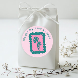 Whimsical Christmas Stamp Cute Custom Merry Bright Classic Round Sticker