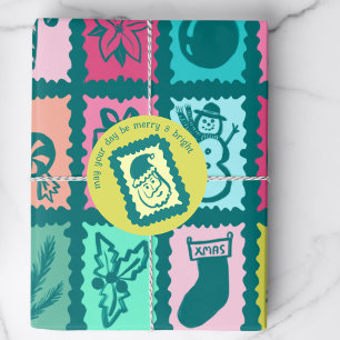 Whimsical Christmas Stamp Cute Custom Merry Bright Classic Round Sticker