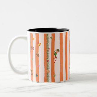 Whimsical Christmas Striped Mug with Cute Elf Mug