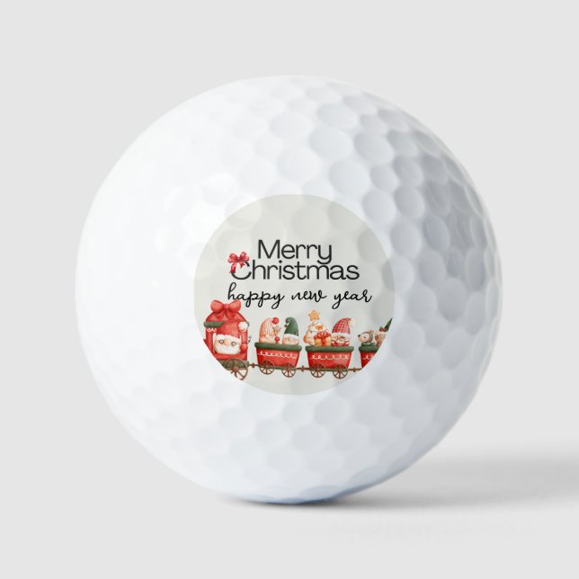 Whimsical Christmas Train Card  Golf Balls (Front)