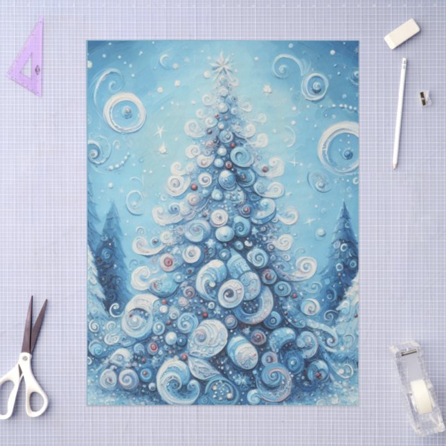 Whimsical Christmas Tree Blue Decoupage Tissue Paper (Craft)