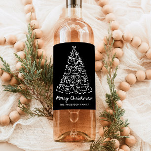Whimsical Christmas Tree Bows Black Holiday Wine Label