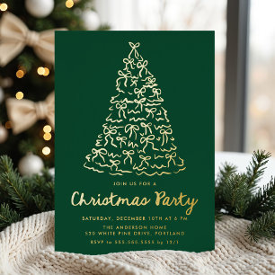 Whimsical Christmas Tree Bows Green Holiday Party Foil Invitation