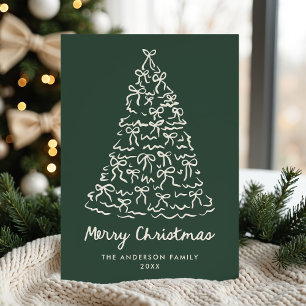 Whimsical Christmas Tree Bows Pine Green Non-Photo Holiday Card