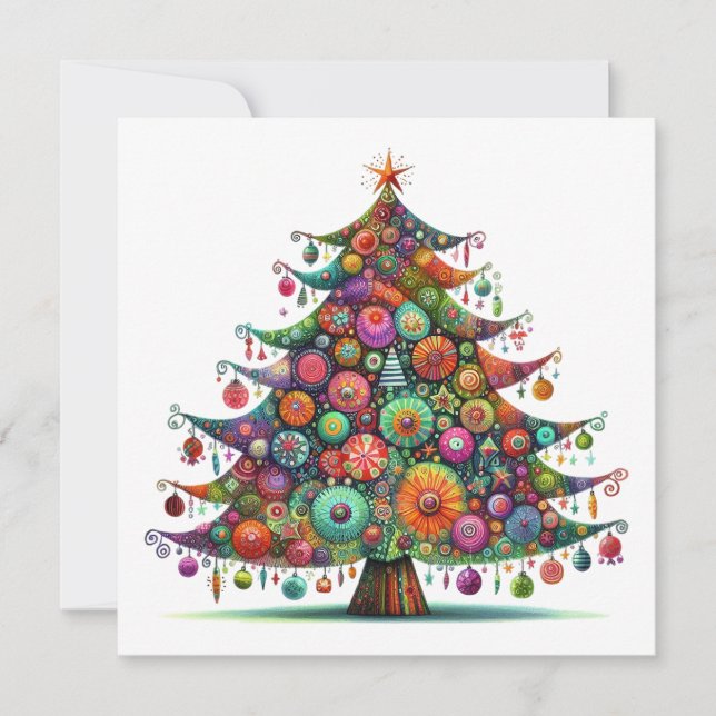 Whimsical Christmas Tree, Bright Colors, Holiday Card (Front)