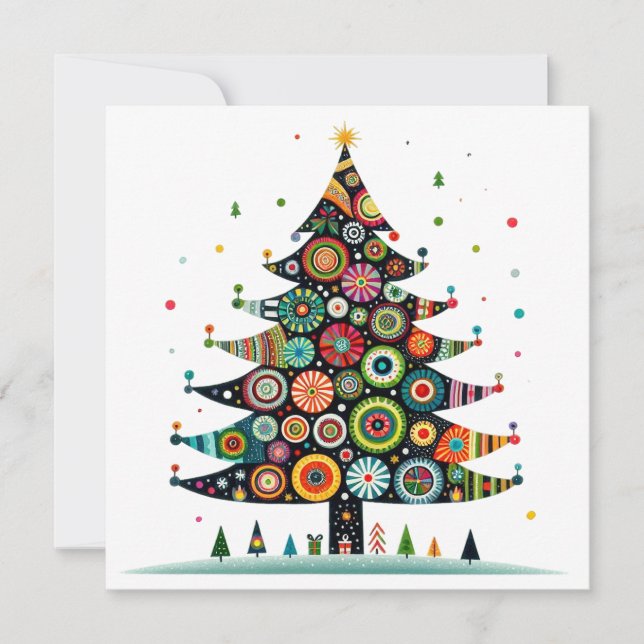 Whimsical Christmas Tree, Bright Colors, Holiday Card (Front)