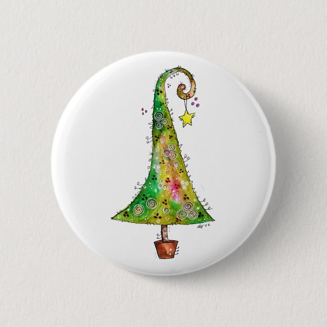 Whimsical Christmas Tree Button (Front)