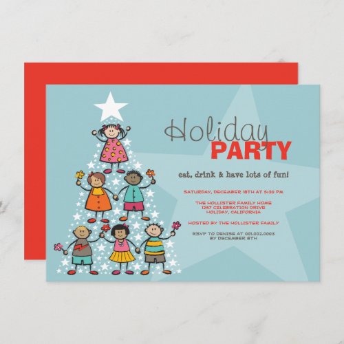 Whimsical Christmas Tree Cute Kids Holiday Party Invitation