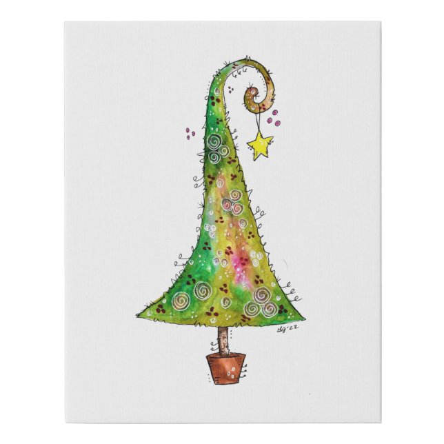 Whimsical Christmas Tree Faux Canvas Print (Front)