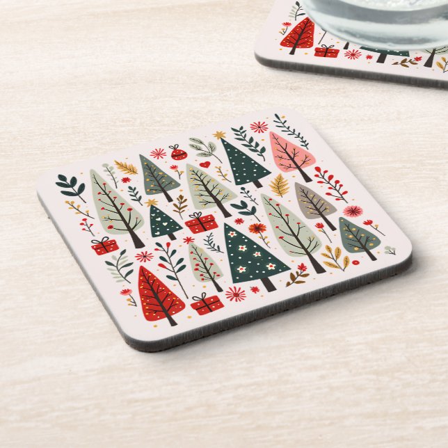 Whimsical Christmas Tree Forest Beverage Coaster (Left Side)