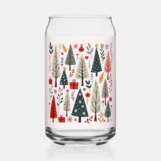 Whimsical Christmas Tree Forest Can Glass (Front)