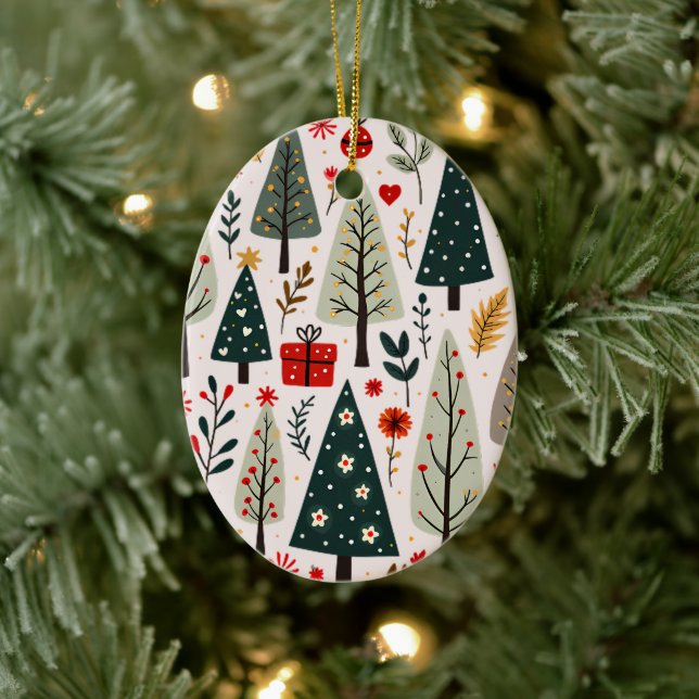 Whimsical Christmas Tree Forest Ceramic Ornament (Tree)