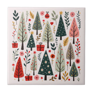 Whimsical Christmas Tree Forest Ceramic Tile