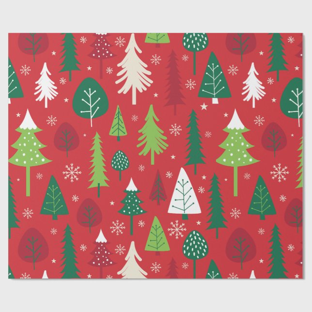 Whimsical Christmas Tree Forest Pattern Wrapping Paper (Flat)
