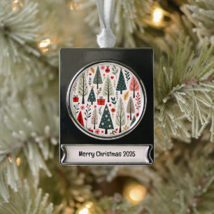 Whimsical Christmas Tree Forest Silver Plated Banner Ornament