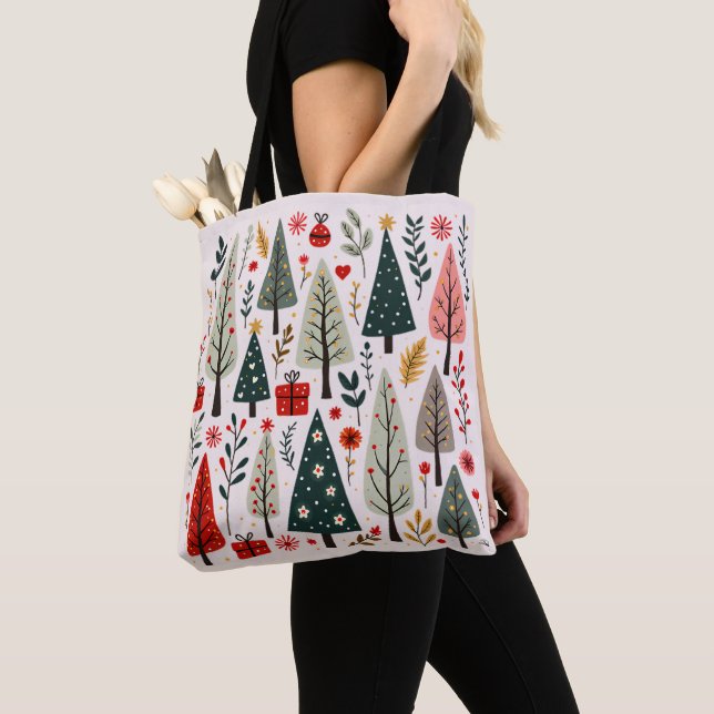 Whimsical Christmas Tree Forest Tote Bag (Close Up)