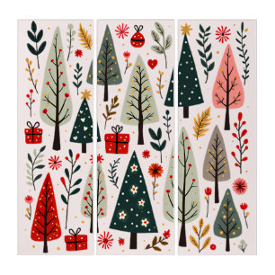 Whimsical Christmas Tree Forest Triptych