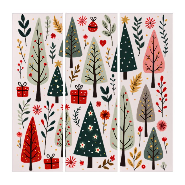 Whimsical Christmas Tree Forest Triptych (Front)