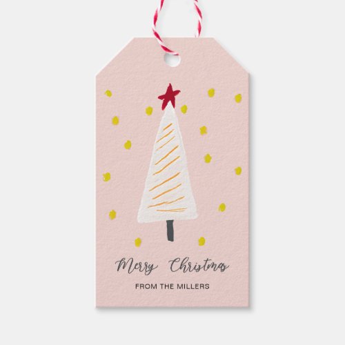 Whimsical Christmas Tree Gold Confetti Holiday Gift Tags