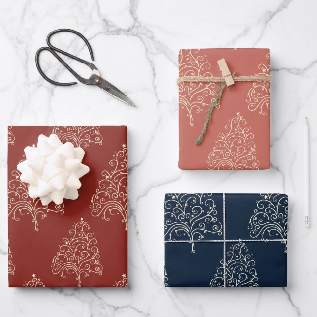 Whimsical Christmas Tree Holiday Christmas Wrapping Paper Sheets (Front)