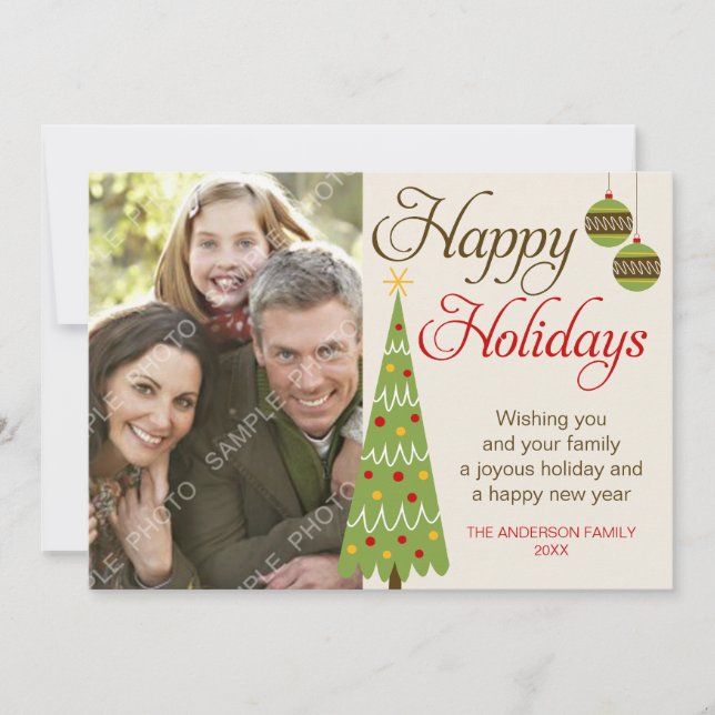 Whimsical Christmas Tree Holiday Photo Card (Front)